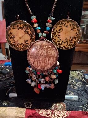 Boho Picture Jasper Mixed Gemstone Statement Necklace Artisan Handmade